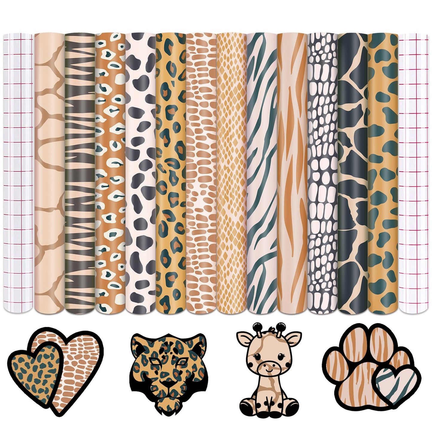 Tintnut Animal Print Pattern Permanent Vinyl - 12Sheets 12 x 10inches Leopard Print Permanent Adhesive Vinyl for Cutting Machine, Home Decor Self Sticker