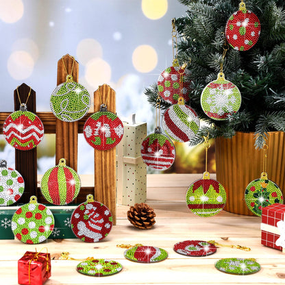 Cunno 18 Pcs Christmas Diamond Art Ornaments Lime Green and Red 5D Diamond Painting Kits Tree Decorations DIY Keychain Double Side Art Christmas Ornaments Xmas Hanging for Tree Adults Family Craft