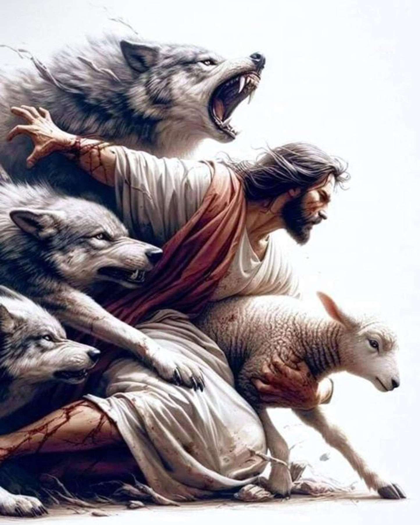 YIMORE 5D DIY Diamond Art Painting Kits Christ Jesus Wolf and Lamb 16X20 inches for Adults ，Full Round Drill Rhinestone Embroidery for Home Wall Decor