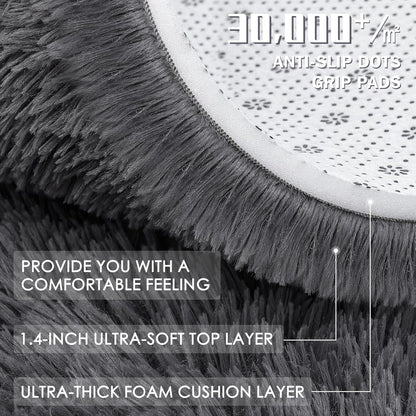 OLANLY Grey Round Area Rug - Soft, Fluffy, Machine Washable 3 ft Circle Carpet for Bedroom & Living Room