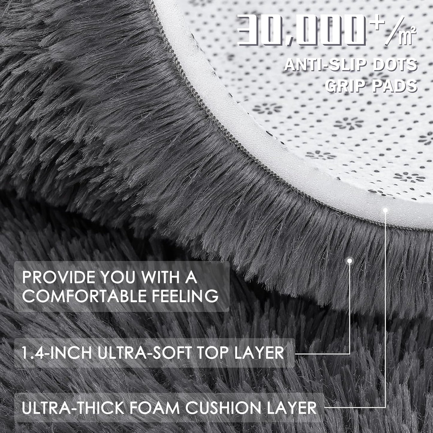OLANLY Area Rug - Soft Fluffy Shaggy Design for Living Room & Bedroom | Machine Washable, Grey