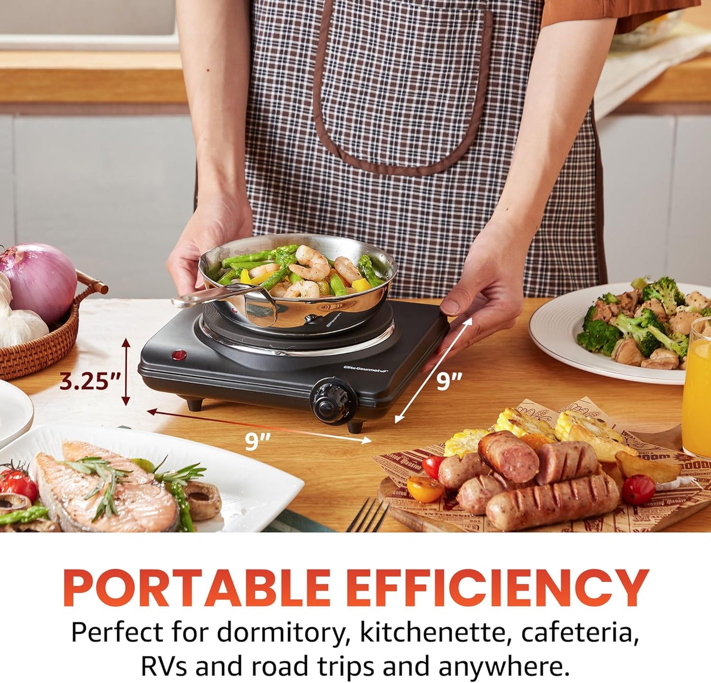 Elite Gourmet ESB-301BF Countertop Single Cast Iron Burner, 1000 Watts, Black