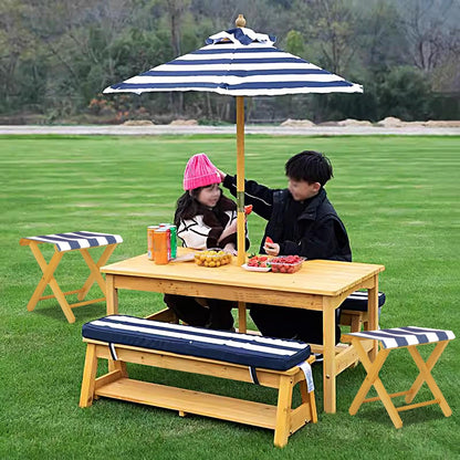 LLZJDDPLY Kids Wooden Picnic Table, Outdoor Activity Dining Table w/Adjustable Collapsible Umbrella, Children Backyard Furniture, for Patio, Garden(Green)