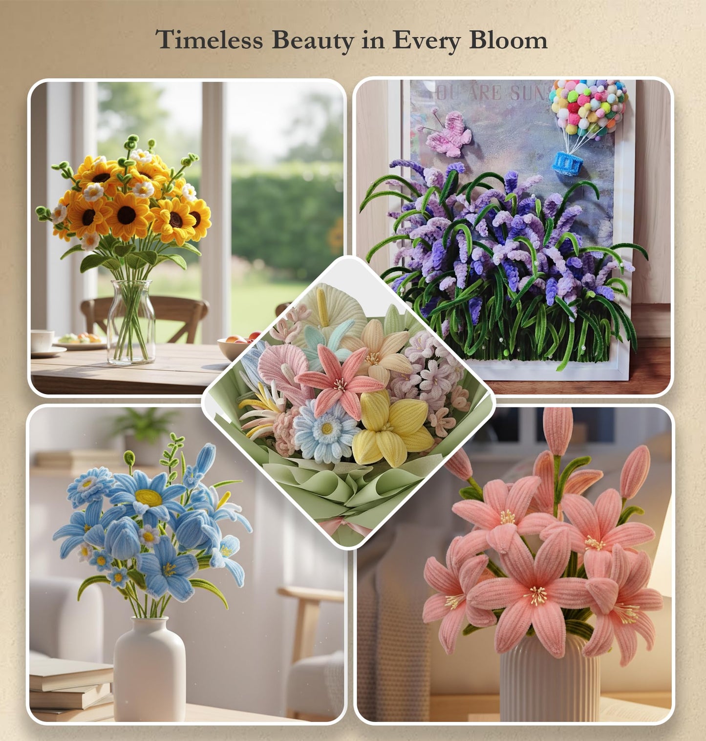 Pipe Cleaner Flower Kit with Hot Glue Gun - 400PCS DIY Pastel Bouquet Crafts - 8mm Fluffier Chenille Stems with Video - Beginner Pipecleaner Flower Making Kit for Teens, Summer Crafts Gift for Her