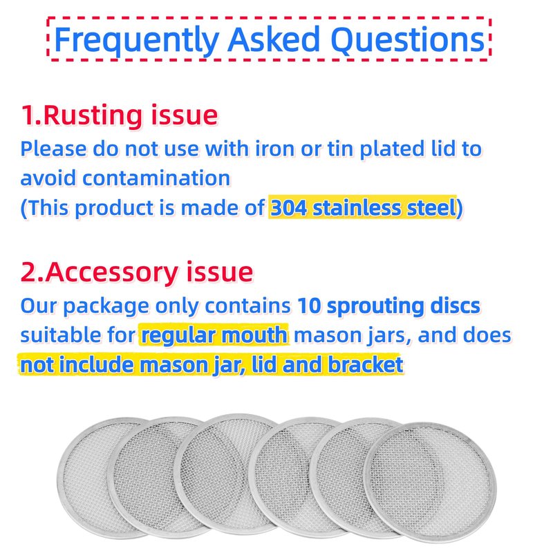 QSYZAIL 10 Pcs Sprouting Lids for Mason Jar 2.75 Inch Regular Mouth 304 Stainless Steel Screen Filter Strainer Lid