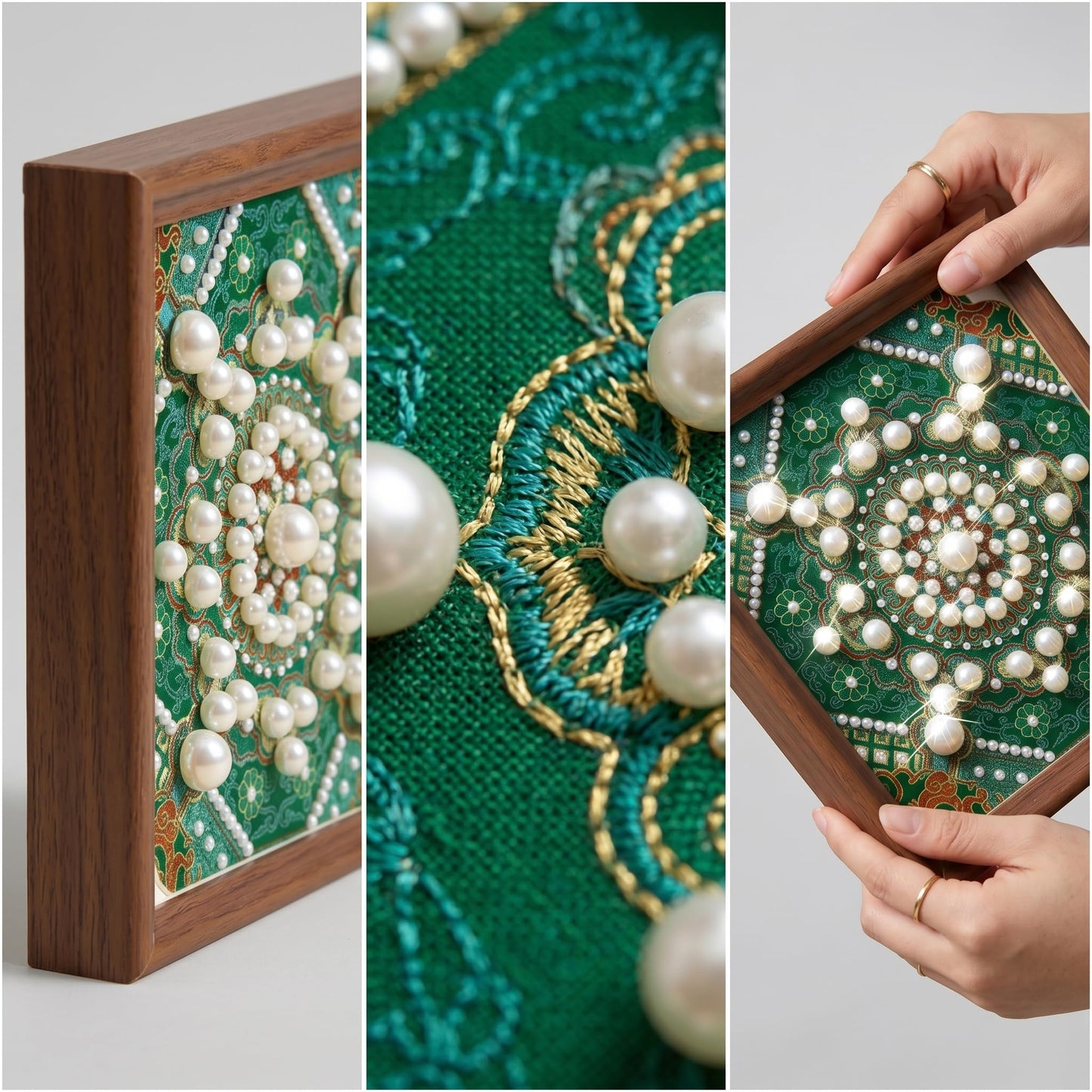 Pearl Embroidery Painting Set, DIY Pearl Art Painting Set, Bead Embroidery Kit for Adults，Craft Lover All Supplies and Picture Frame (Green)