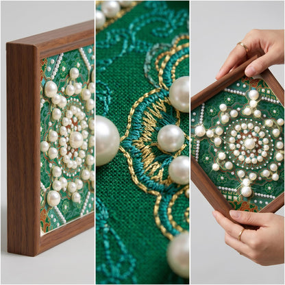 Pearl Embroidery Painting Set, DIY Pearl Art Painting Set, Bead Embroidery Kit for Adults，Craft Lover All Supplies and Picture Frame (Green)