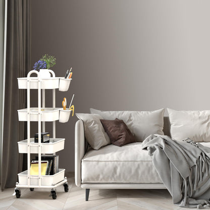 Simple Houseware 4-Tier Multifunctional Rolling Utility Cart with Hanging Buckets, White