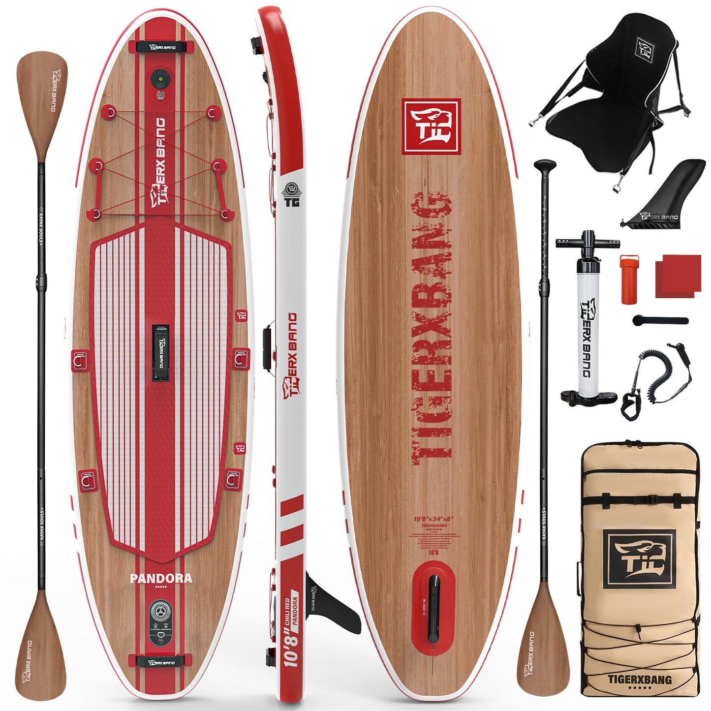 TIGERXBANG Paddle Board, 10.8' Stand Up Paddle Board with Premium Complete Inflatable SUP Accessories, Extra Wide Paddleboards for Adults & Kids-Pandora Collection Chili Red