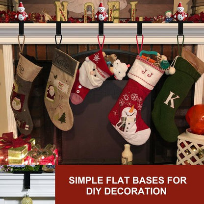 BlissfulTie Christmas Stocking Holders for Mantle Set of 6, Stocking Hangers for Mantel Weighted, Heavy Duty, Flat, for Garland, Fireplace, Wall (Black)