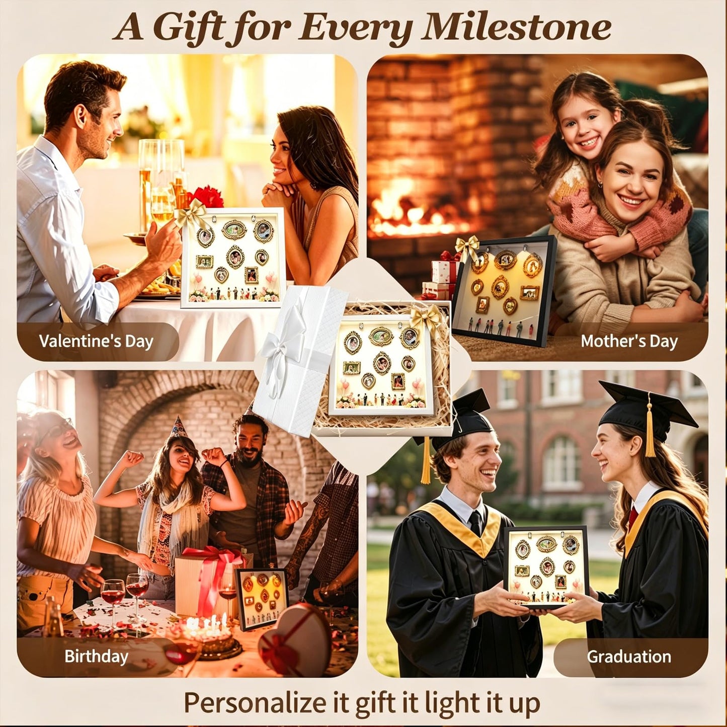 New DIY Mini Gold Grames Silhouette Box, Upgrade Shadow Box Frame Kit with Gold Miniature Museum & Figurines, Celebrate Your Unique Memories in Style, for Anniversary, Wedding, Birthday & Home Decor