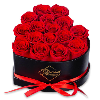 GLAMOUR BOUTIQUE 16 Flower Forever Heart Shape Box, Mothers Day Gift For Mom, Eternal Preserved Roses Gift for Her, Flowers bouquet, For Birthday, Anniversary, Girlfriend - Red