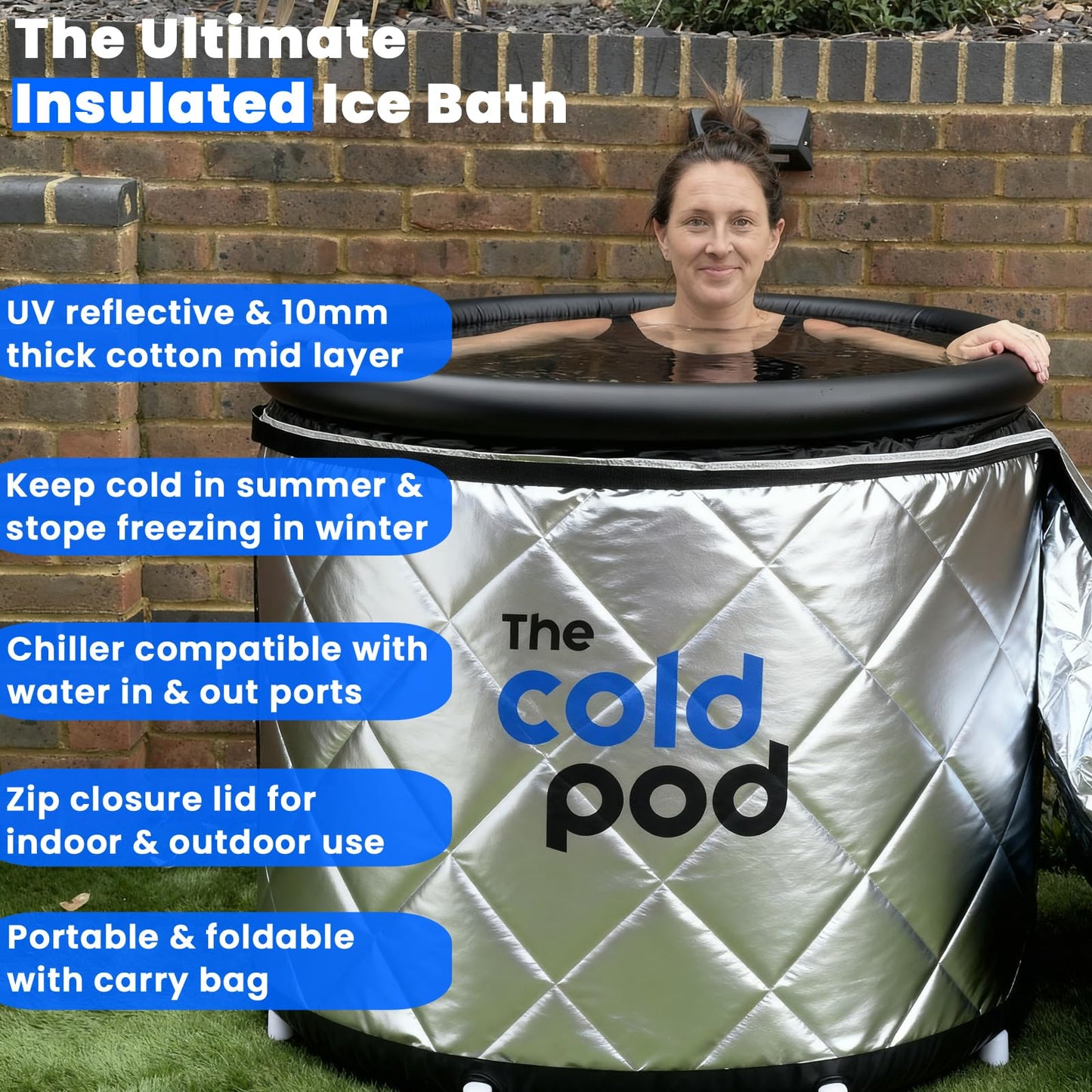 The Cold Pod Cold Plunge Tub: 116 Gal Round Tub with Full-Wrap UV-Reflective Insulation Cover Bundle for Indoor & Outdoors Use - Portable Ice Bath Tub for Athletes&Crossfitters &Wim Hof Enthusiasts