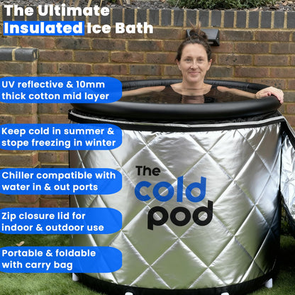 The Cold Pod Cold Plunge Tub: 116 Gal Round Tub with Full-Wrap UV-Reflective Insulation Cover Bundle for Indoor & Outdoors Use - Portable Ice Bath Tub for Athletes&Crossfitters &Wim Hof Enthusiasts