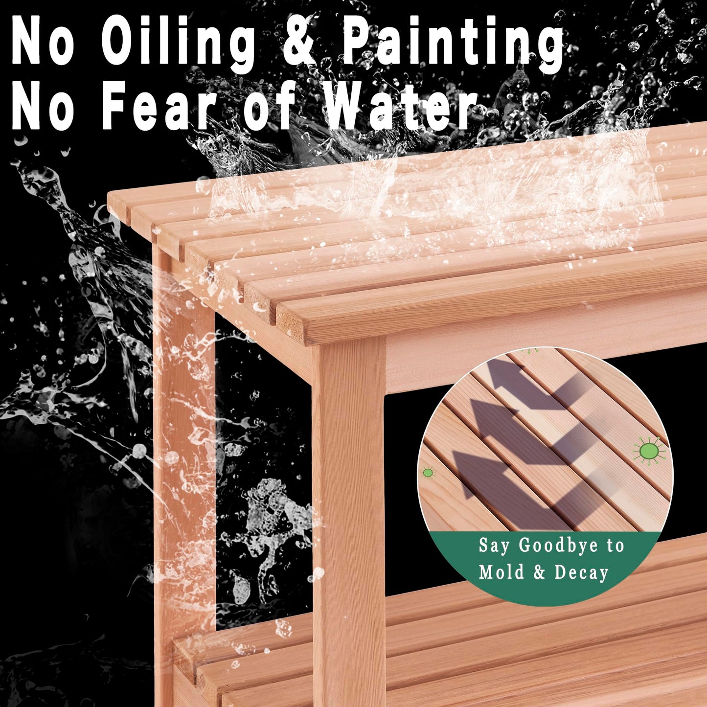 bingaai Western Red Cedar Sauna & Shower Bench 31.5" Fully Assembled – Strong, Durable, Soft-Touch, Insulating Cedar Wood Bench for Bathroom, Sauna, Indoor & Outdoor Use