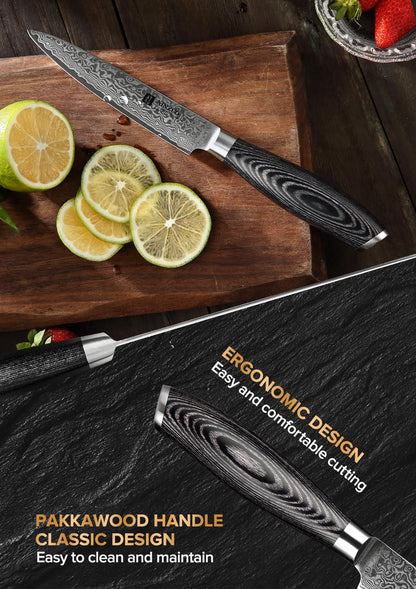 XINZUO Kitchen Knife Block Set,7-Piece Damascus Cooking Knife Set with Kitchen Shears for Professional Chefs and Home Cooking,Pakkawood Handle, Gift Box