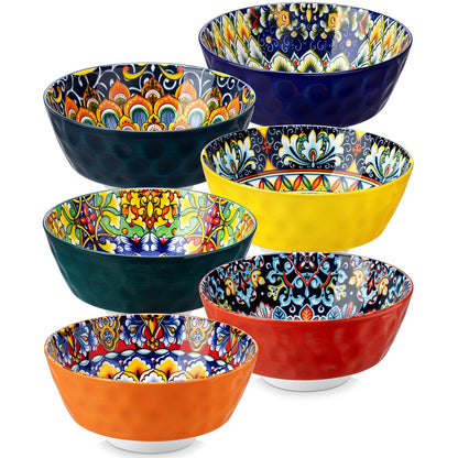 vancasso Ceramic Bowls Set of 6-26 oz Bohemian Style Colorful Cereal Soup Bowls, Microwave & Dishwasher Safe, Porcelain for Kitchen, Dining, Party (Gift Box)