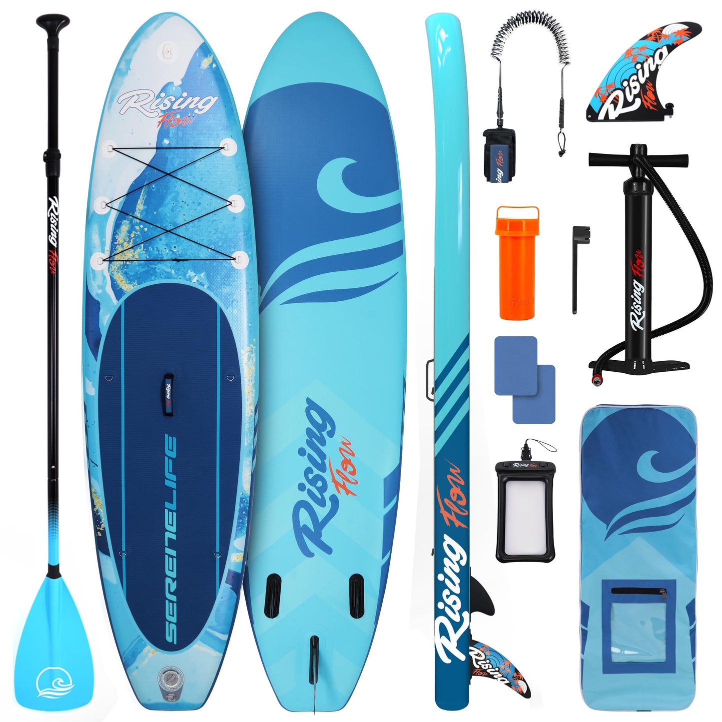 SereneLife 10’6” Inflatable Stand Up Paddle Board with Premium SUP Accessories - 32” Wide Stable Design with Non-Slip EVA Deck Pad, for Youth and Adults, 350 lbs. Capacity