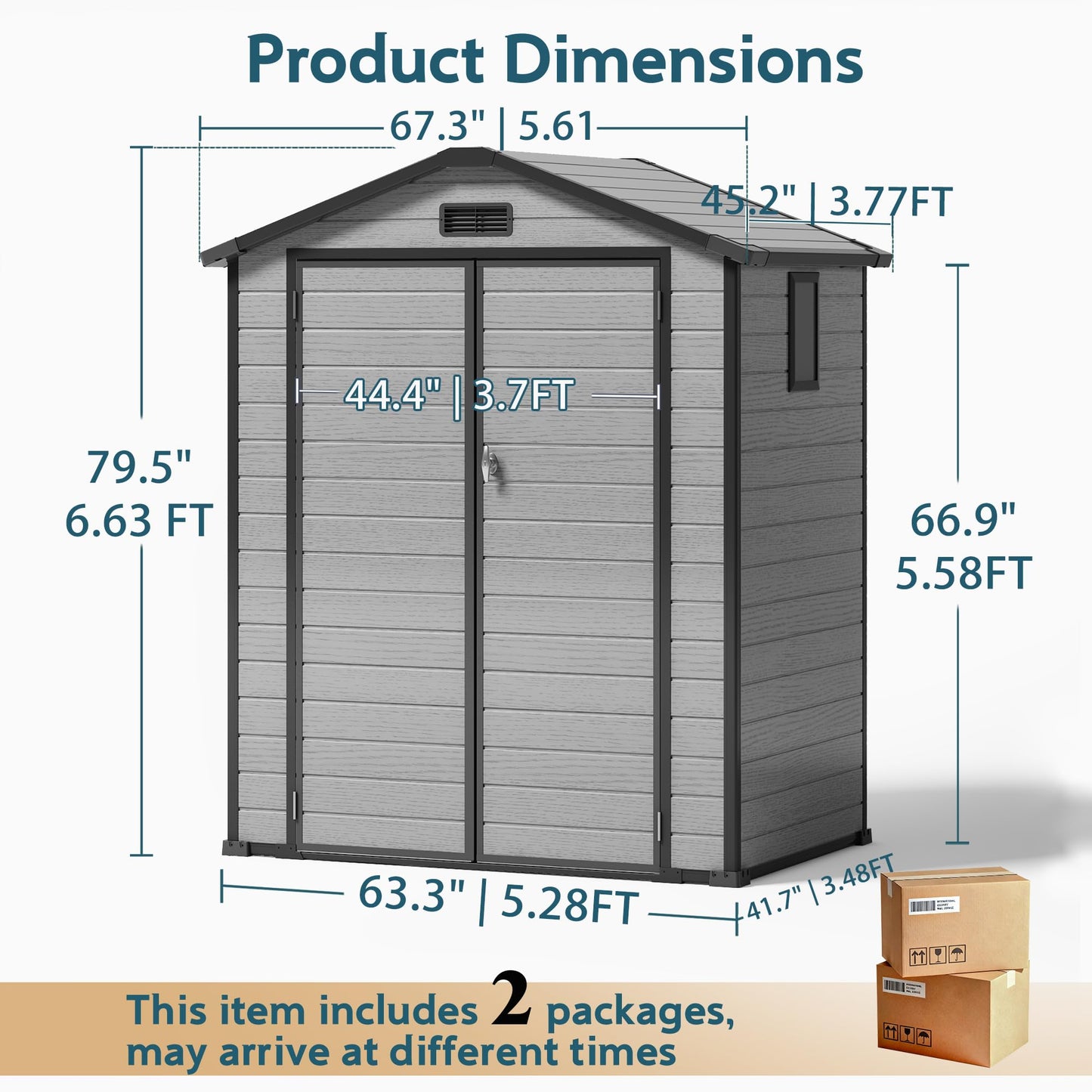 WUKHG 6X4 FT Plastic Storage Shed with Floor, Resin Storage Shed with Drainage Channel & Lockable Door, Outdoor Plastic Sheds Suitable for Bikes, Furniture, Gardening Tools