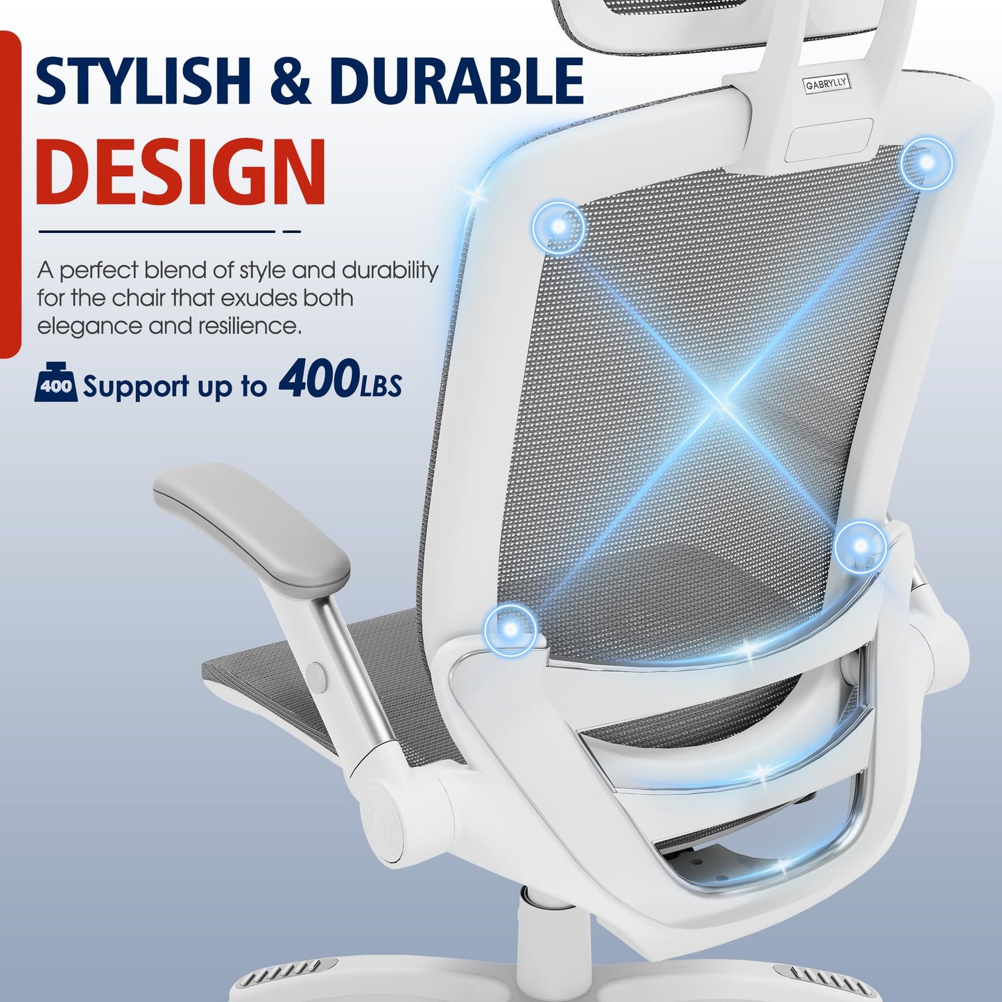 GABRYLLY Ergonomic Office Chair, High Back Home Desk Chair with Headrest, Flip-Up Arms, 90-120° Tilt Lock and Wide Cushion, 300LBS Mesh Chairs for Man Woman, White Task Chair(Dark Grey,GY01WDG)