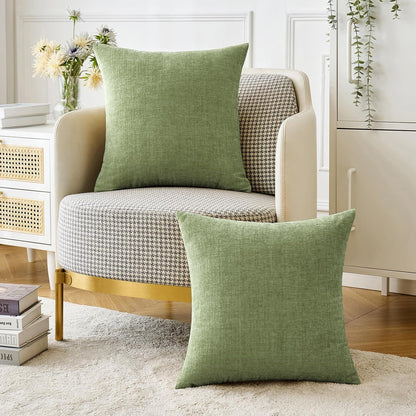 MIULEE Couch Throw Pillow Covers - Soft Sage Green Chenille | Pack of 2, 18x18 Inch for Living Room