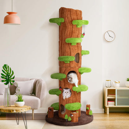 KAMABOKO 90.5" Tall Cat Tree for Indoor Cats, Large Cat Tower with Luxury Cat Condo, Cat Tree Tower with Soft Cushion, Scratching Board, Plush Platform＆ Top Perch, Green