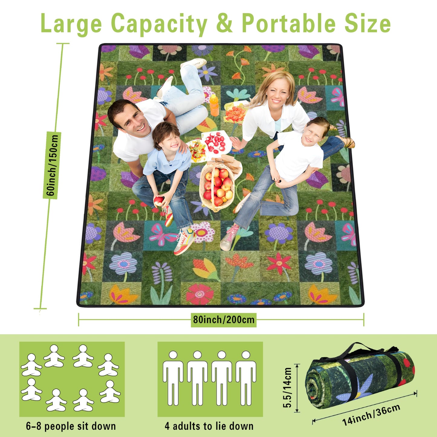 Supfitness Extra Large Picnic Blankets Waterproof Foldable (60 "x 80") Beach Blanket Waterproof Sandproof,3-Layer Thicking Mat Outdoor Packable Camping Blanket