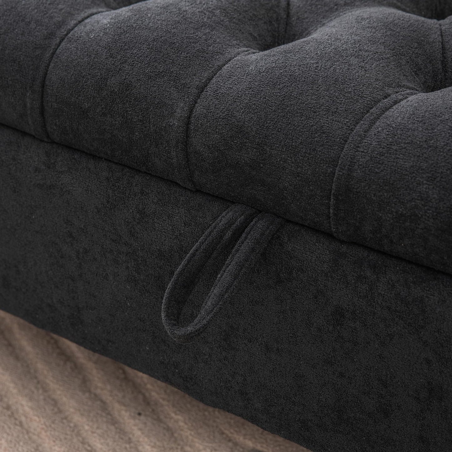 KEIKI 65.7" Modern Upholstered Storage Bench with Double Lids, Ottoman with Storage, Ottoman Bench with Rolled Armrest, Rubberwood Legs, for Bedroom, Living Room, Entryway & Window, Black