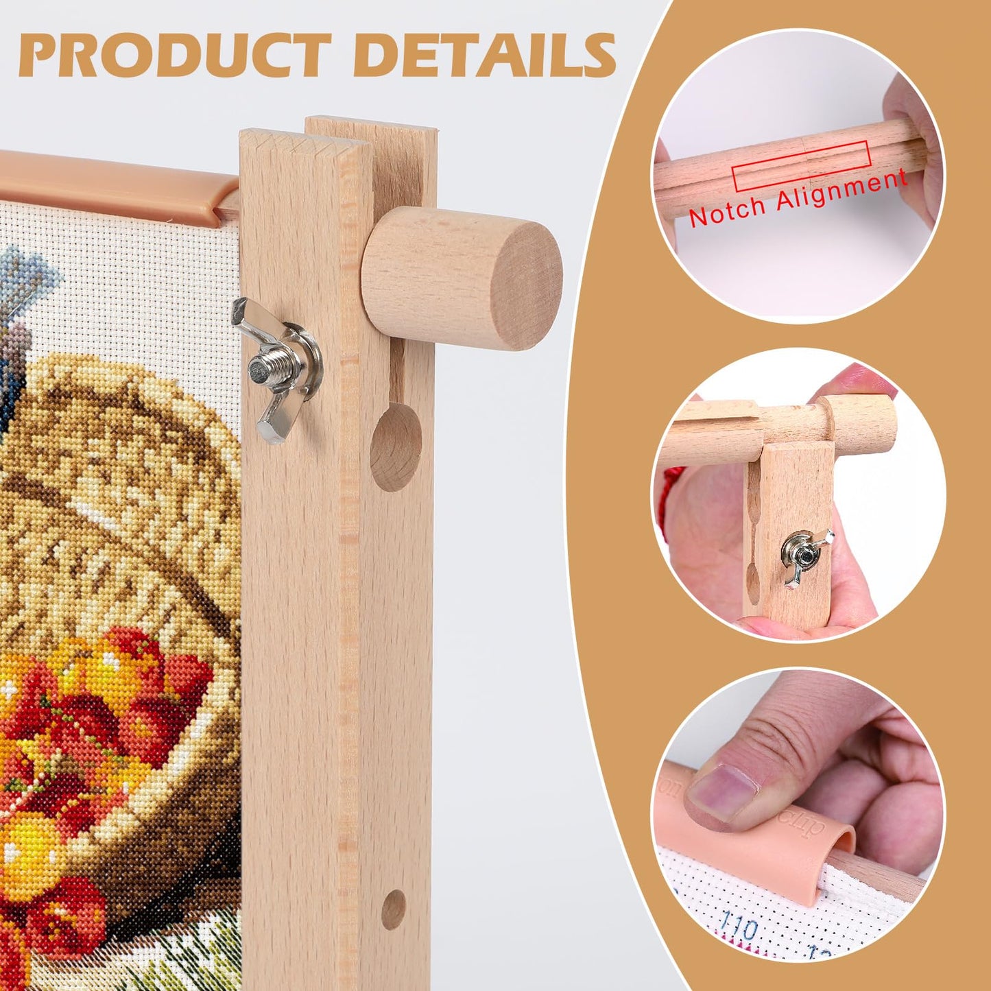Beech Wood Cross Stitch Frame 21.4in×12in Scroll Stitching Holder Adjustable Embroidery Hoop Holder Quilting & Cross Stitch Frame for Needlepoint & Cross Stitch Supplies