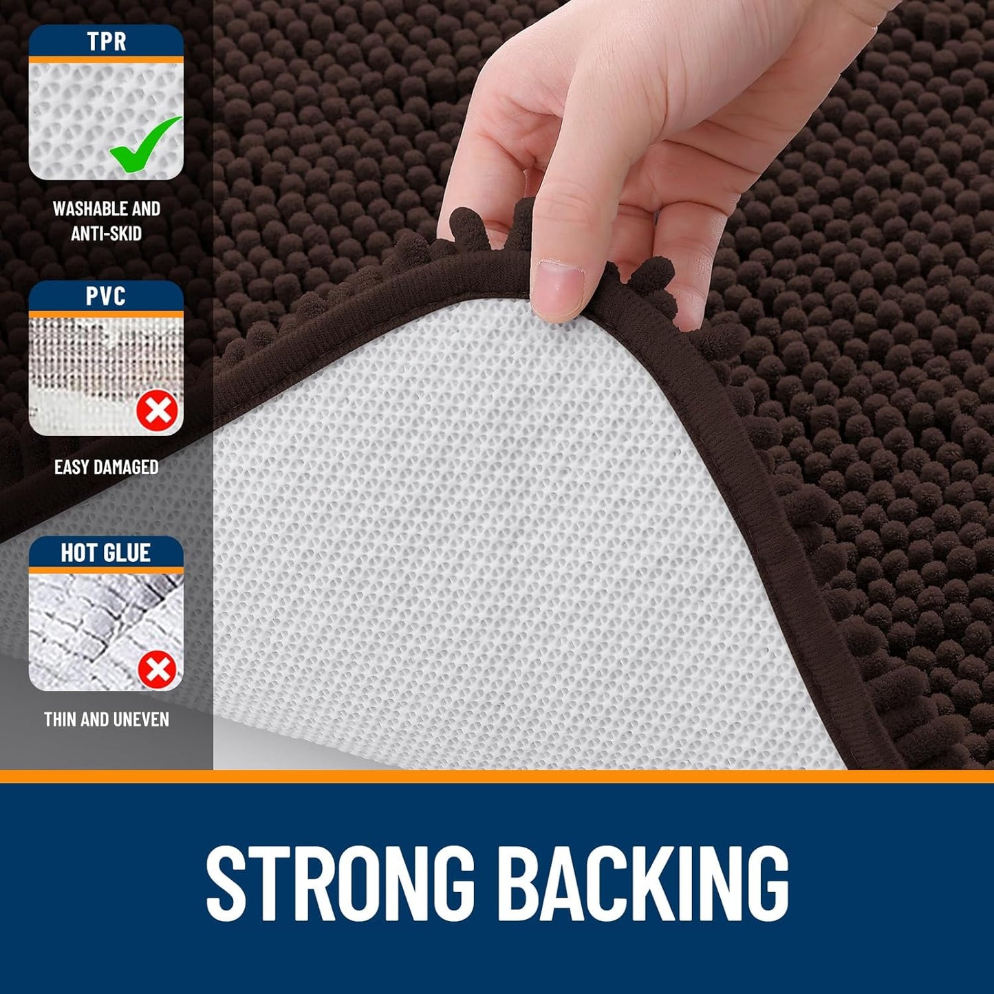 OLANLY Large Bath Rugs - Extra Soft Chenille, Quick Dry & Machine Washable | 40x24, Brown