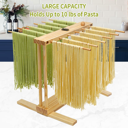 Talentree Collapsible Pasta Drying Rack, Wood Pasta Dryer Hanger Rack, Spaghetti Noodle Drying Hanging Rack Stand with 12 Bars and Transfer Wand, Foldable for Easy Storage
