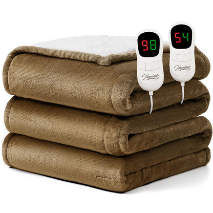Homemate Heated Blanket Electric Throw - 50"x60" Heating Blanket Throw 1/2/4/6/8 Hours Auto-Off 10 Heat Level Over-Heat Protection Flannel Sherpa ETL Certification