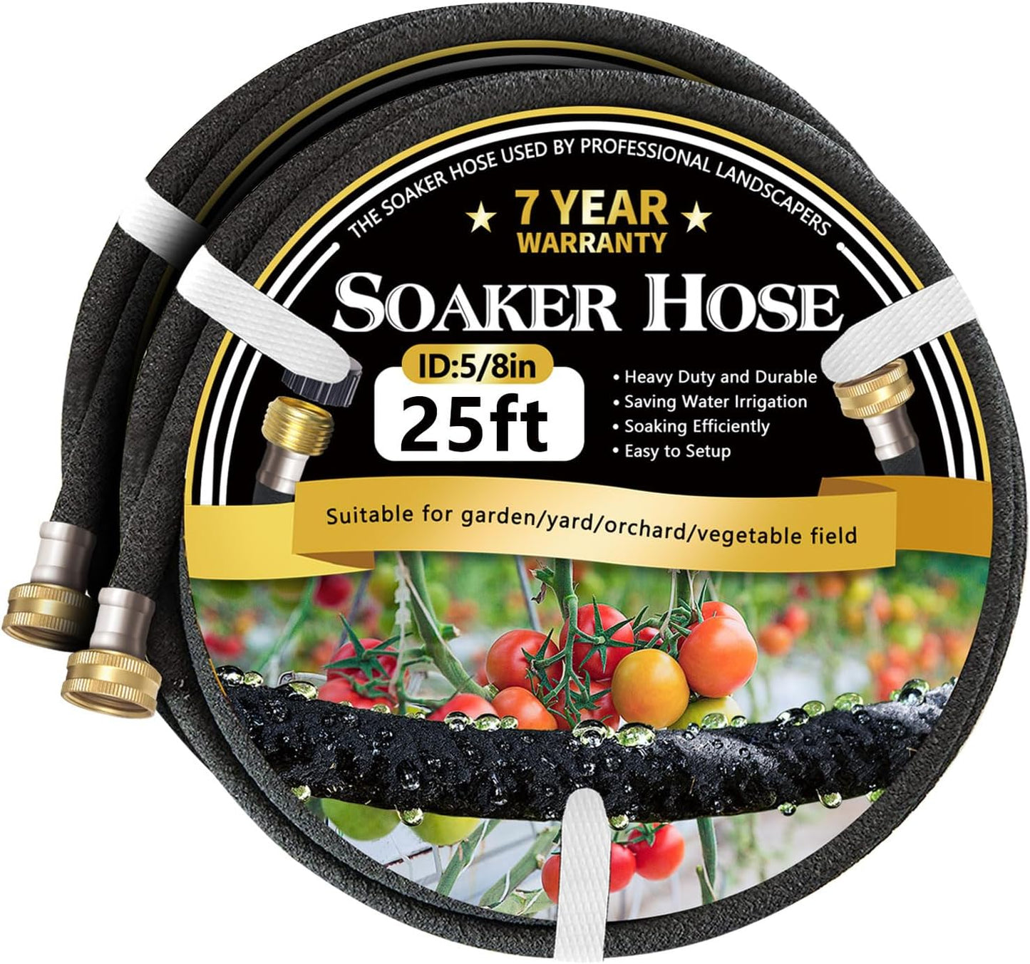 5/8 25 2 Pack, 25 2 Pack Hopegiver Soaker Hose ft Heavy Duty Garden Soaker Hoses with Solid Brass Fitting, Rubber Drip