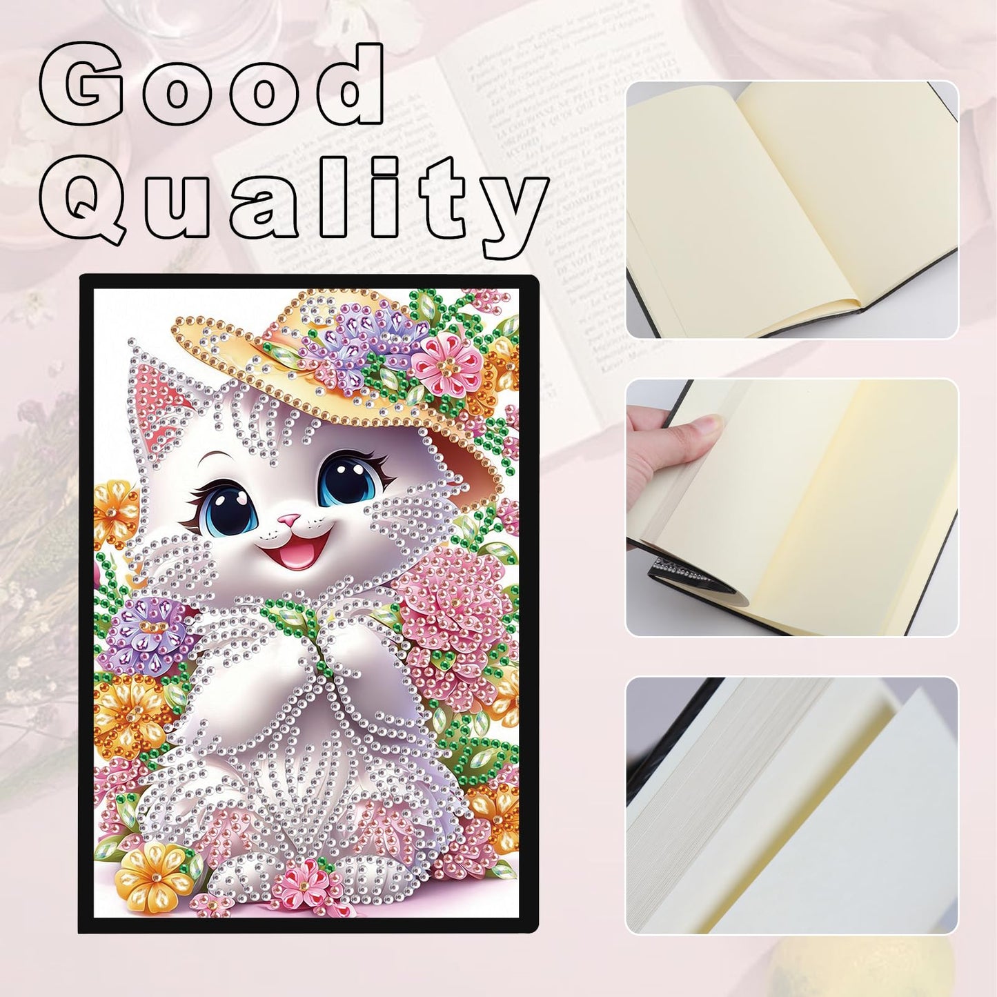 JZHYOAN Diamond Painting Blank Notebook Kits for Adult DIY Cat Special Pattern Diamond Art Dairy Note Book Journal Sketchbook Drawing Painting Message Notepad for Office Work Gifts