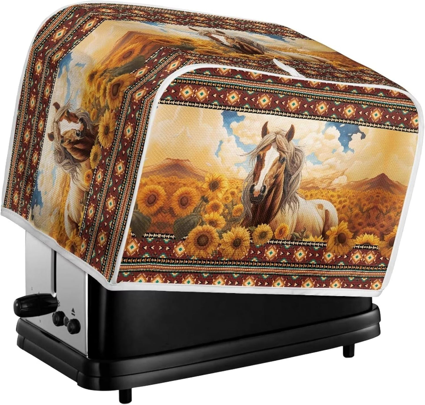 Aztec Horse Bread Toaster Cover, 4 Slice Sunflower, Washable Dustproof Cover, Small Decorative Toaster