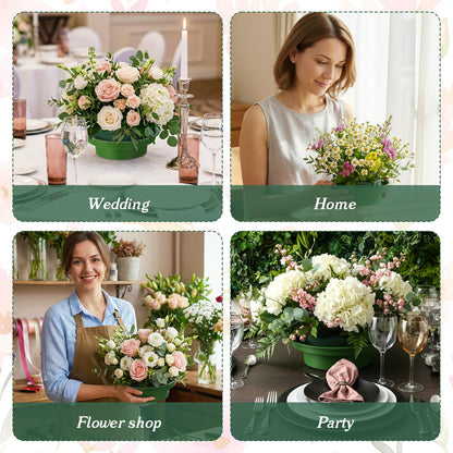12 Pack Floral Foam Rounds in Bowls - 4.6 Inch Round Wet Flower Arrangement Kit for Fresh & Artificial Flowers, Wedding, Party, Table Centerpiece Decor (Green)
