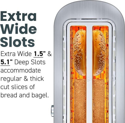Elite Gourmet ECT4123X Long Slot 4-Slice Toaster - Extra Wide Slots, 6 Shade Settings, Stainless Steel