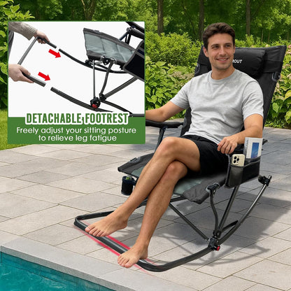 Skiennix Oversized Rocking Camping Chair - 13.8" High Seat with Foot Rest & Headrest, Supports 300 lbs | Portable Folding Design