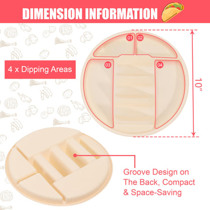 Large Disposable Taco Plates With Dipping Sides - 20 Pack, Biodegradable Cornstarch Taco Holder, Big Size Fit 6-8 Inch Soft & Hard Tortilla, Sturdy & Microwave Safe, Bar Serving Set For A Party