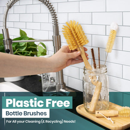 Bottle Brush Set - Ergonomic & Plastic Free Bamboo Bottle Brush, All in One Bottle And Straw Brush Cleaning Set, Sturdy Eco Friendly Water Bottle Cleaner Brush Set, Great Baby Bottle Cleaner Brush Set