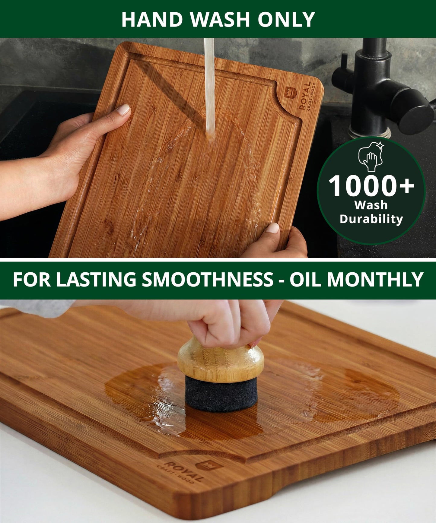 ROYAL CRAFT WOOD Wooden Cutting Boards for Kitchen Meal Prep & Serving - Bamboo Wood Serving Board Set with Deep Juice Groove Side Handles - Charcuterie & Chopping Butcher Block for Meat