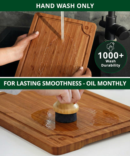 ROYAL CRAFT WOOD Wooden Cutting Boards for Kitchen Meal Prep & Serving - Bamboo Wood Serving Board Set with Deep Juice Groove Side Handles - Charcuterie & Chopping Butcher Block for Meat