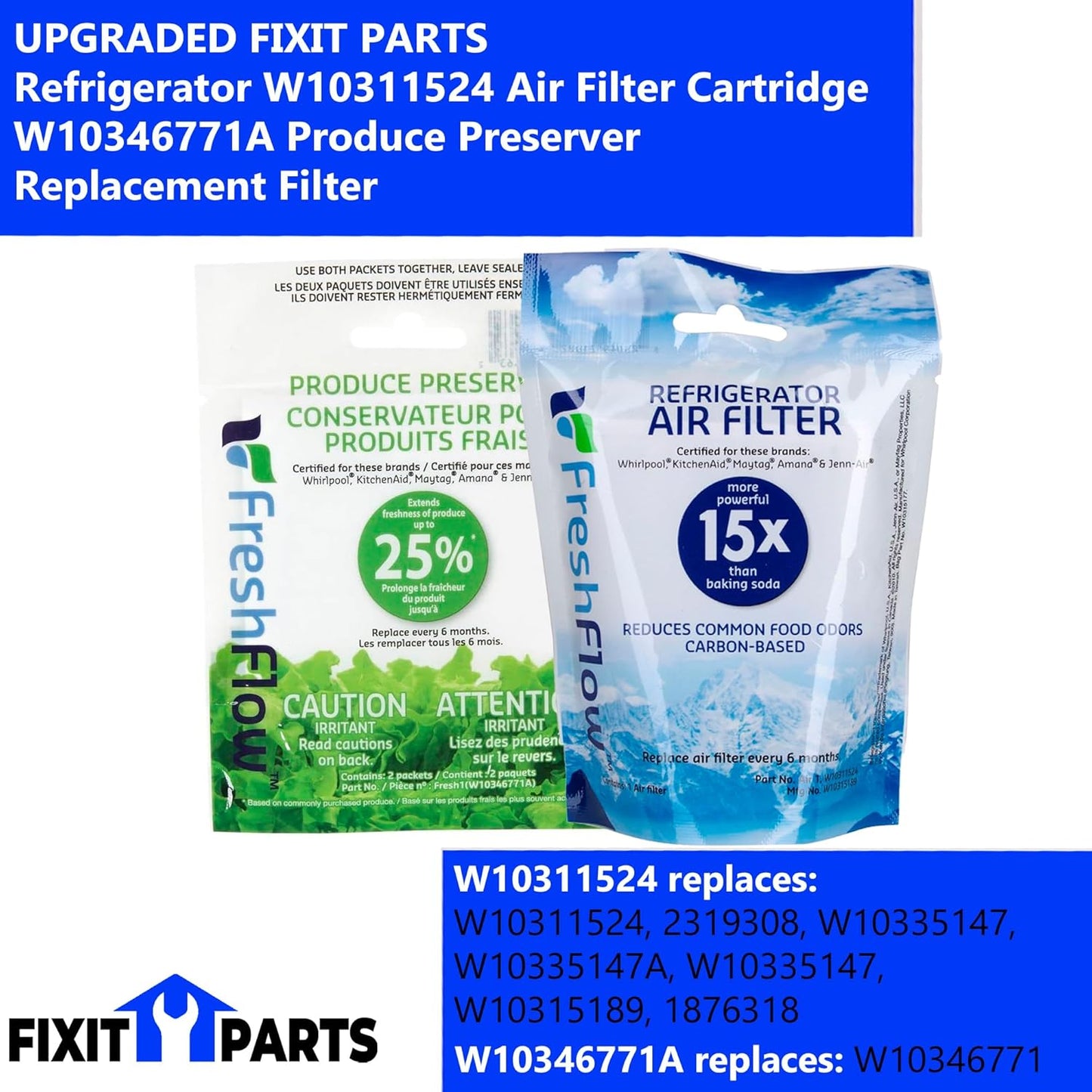 Refrigerator Air Filter Cartridge W10311524 W10346771A Produce Preserver Replacement Filter