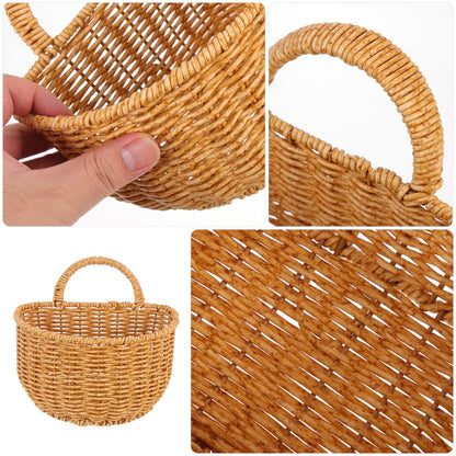 Zerodeko Straw Woven Trash Can - Small Khaki Wastebasket with Handle for Bedroom, Wall Hanging Basket