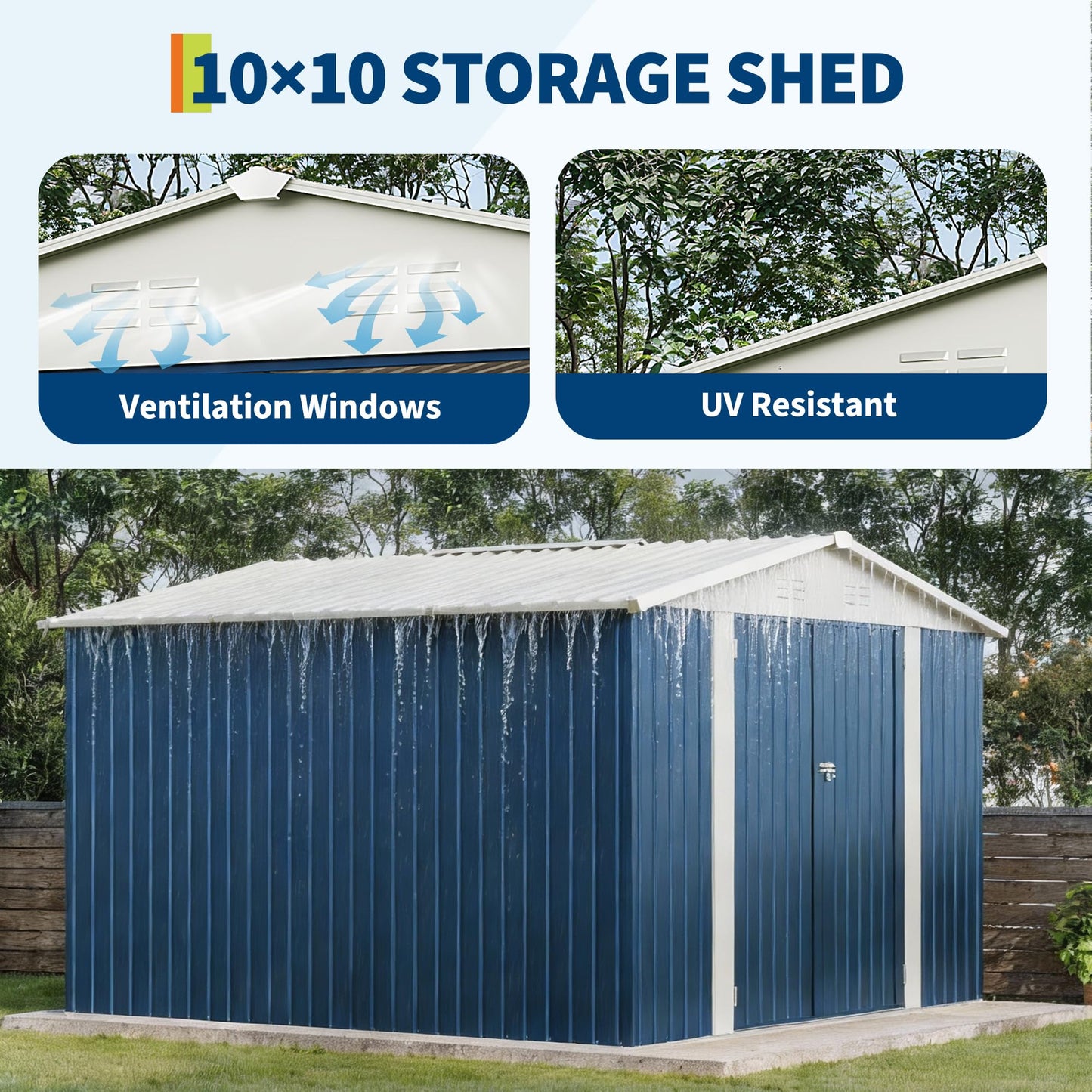 Garvee 10 X 10 FT Outdoor Storage Shed,Metal Garden Sheds&Outdoor Storage Clearance, Large Outdoor Storage Shed for Tools, Lawn Equipment, Garden Supplies - All Weather Lockable Metal Shed