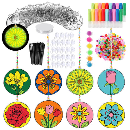 Nlicrst 32 Sets Flower DIY Sun Catcher Crafts Decorations, Sun Catcher Kits for Adults Window Art, Suncatcher Paint DIY Craft Kits for Kids Classroom Decorations