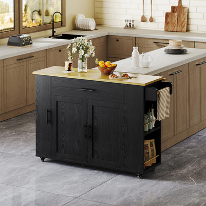 IRONCK Kitchen Island with Storage, 47.2in Rolling Island on Wheels, Kitchen Cart with Drop Leaf, Drawer and Towel Rack for Home, Dining Room