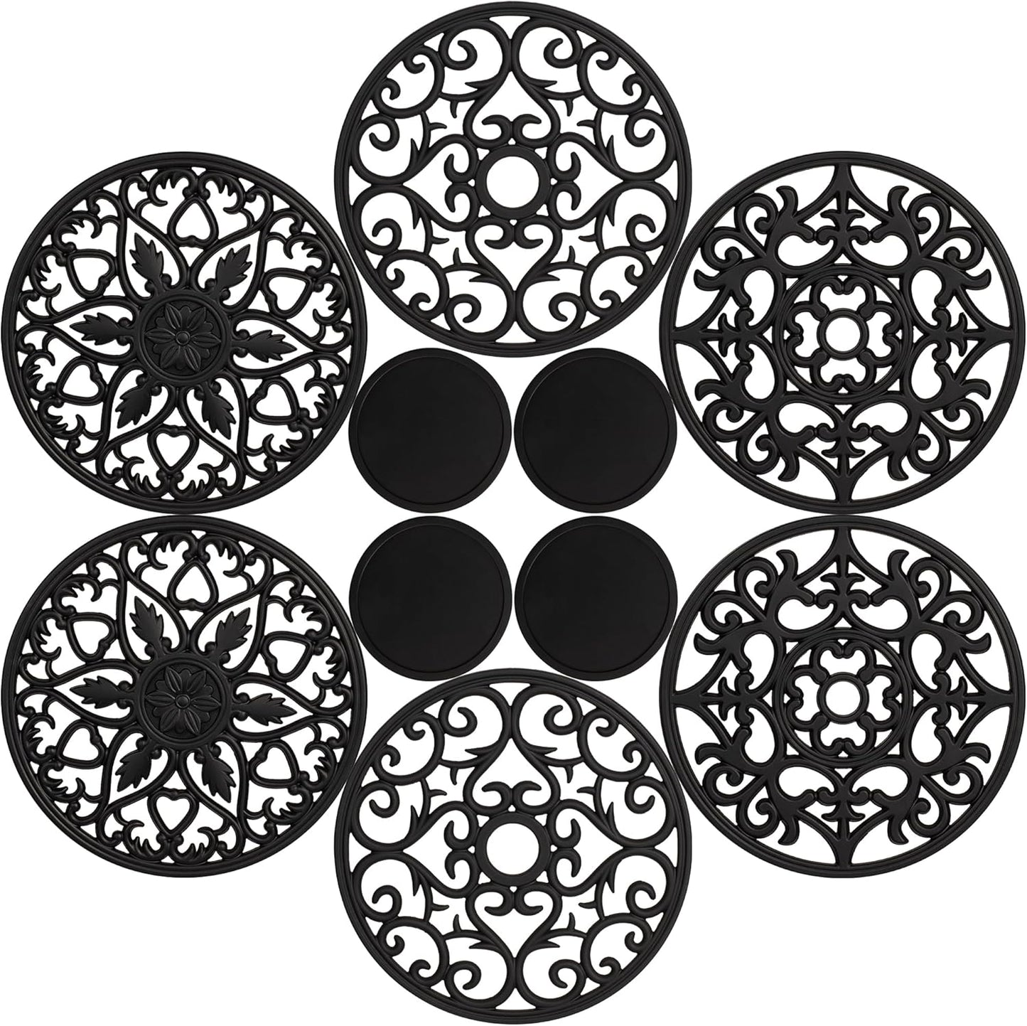 Studio Cornelia's 6 Decorative Heat Resistant Silicone Trivet Mats for Hot Pots and Dishes + 4 Coasters