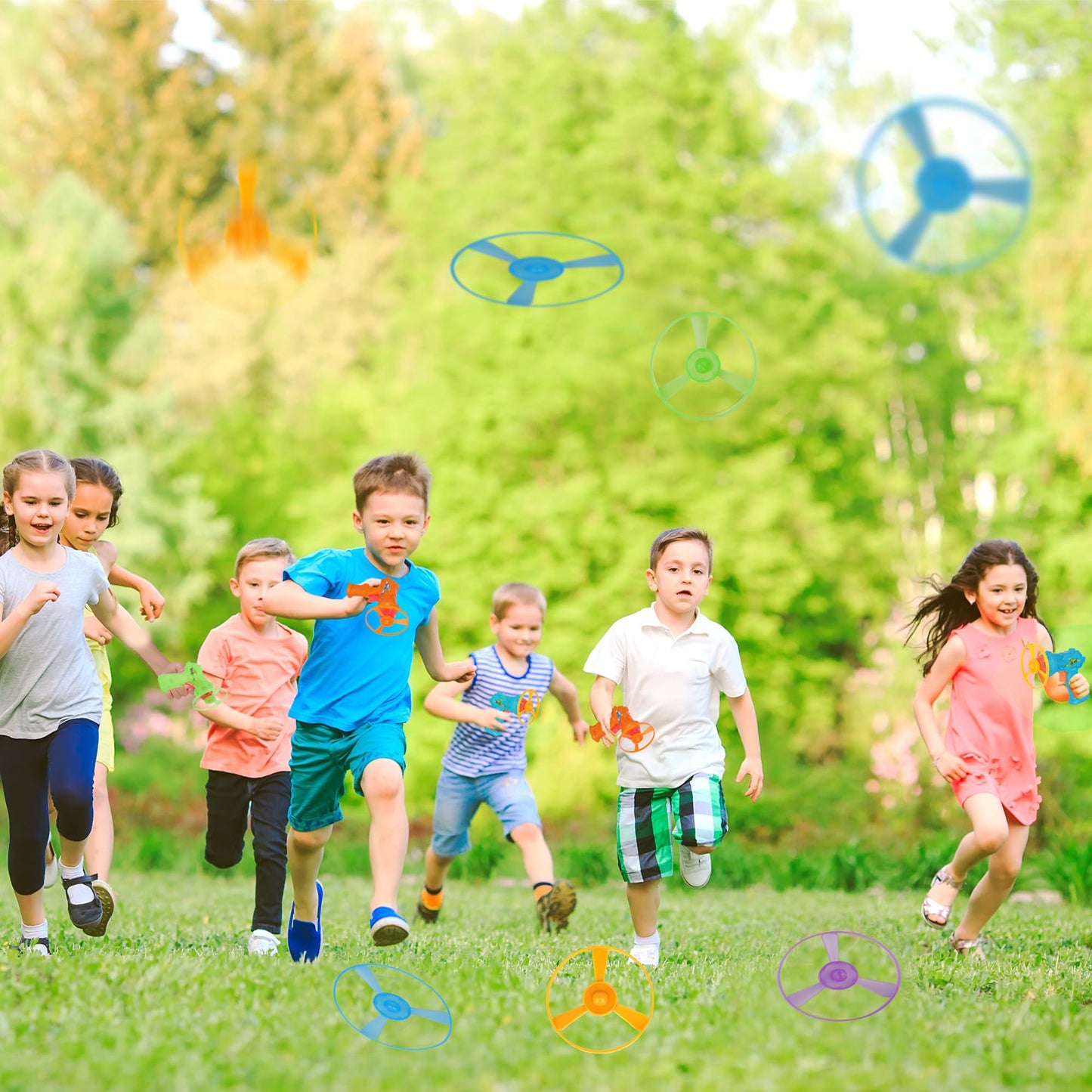 MOMSBIEND 7 Pack Launching Toy Flying Disc Shooters for Kids,Cyclone Gyro Launcher Flying Saucer Ejection Spinning Top Indoor & Outdoor Play for Kids Ages 5+,Cat Propellers,Interactive Cat Toy