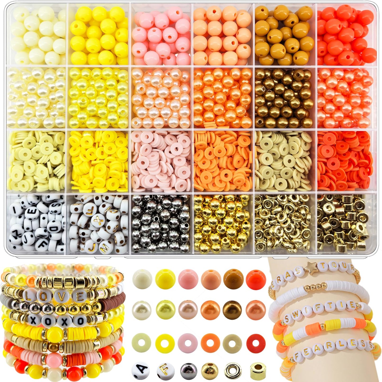 2220Pcs Fall Bracelets Beads Kit, Thanksgiving Fall Beads for Jewelry Making Autumn Yellow Orange Clay Beads Pearl Beads Round Loose Spacer Beads Heishi Beads Bulk for Necklace Earrings DIY Craft